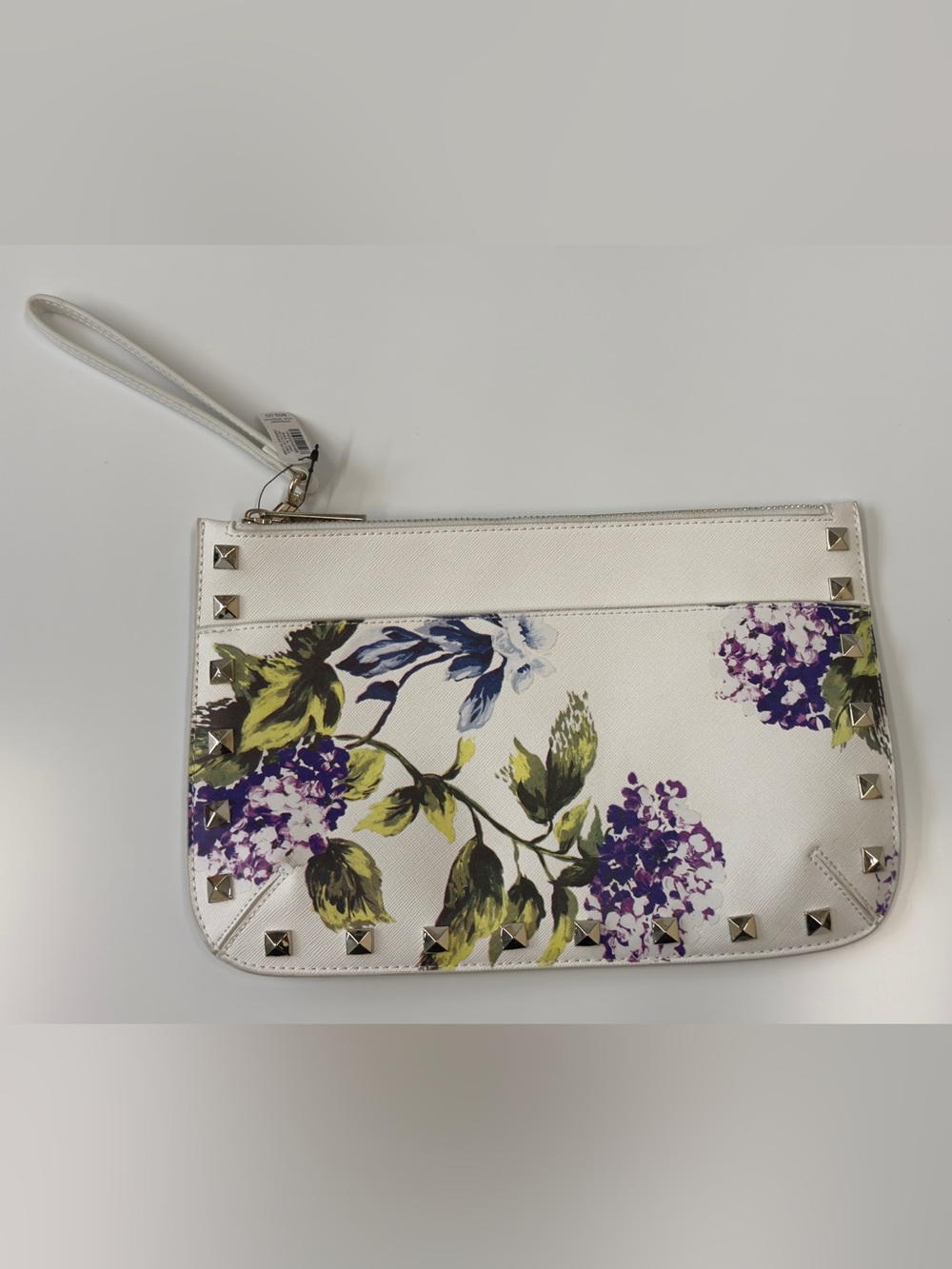 White House Black Market White Floral Print Studded Wristlet
